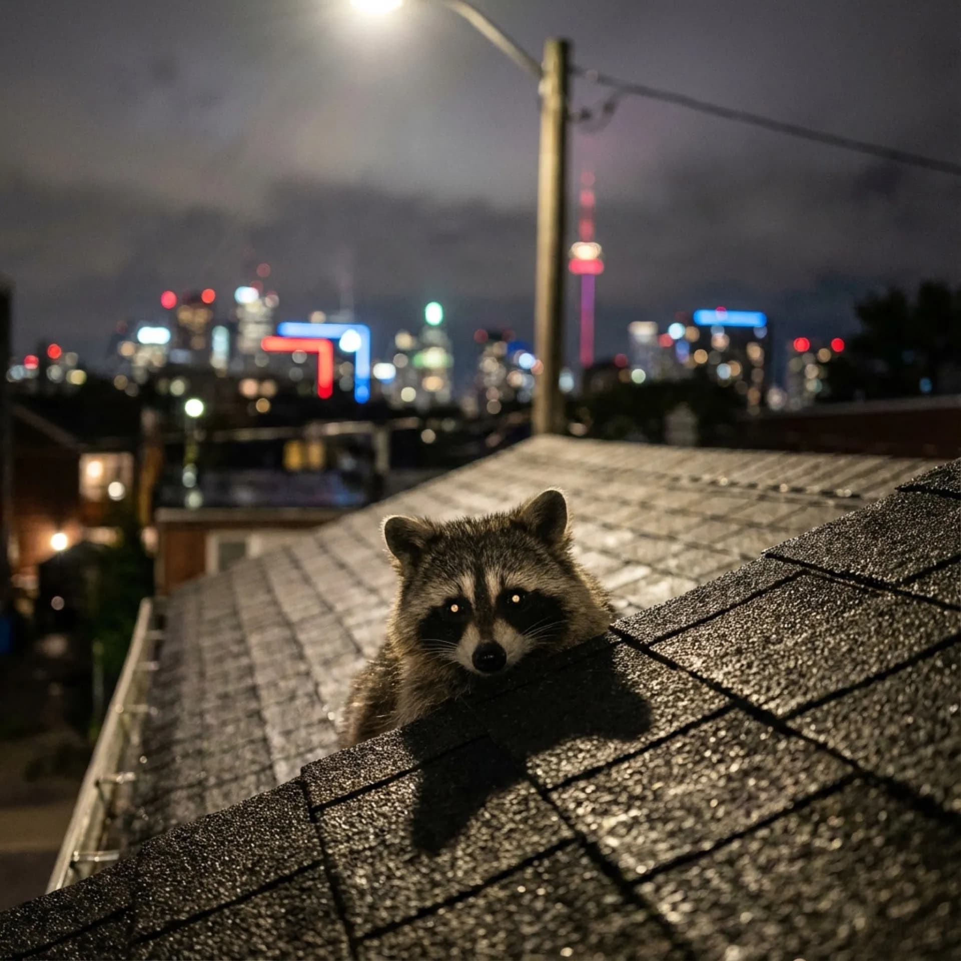 Raccoon on a Toronto rooftop — Durapest wildlife removal
